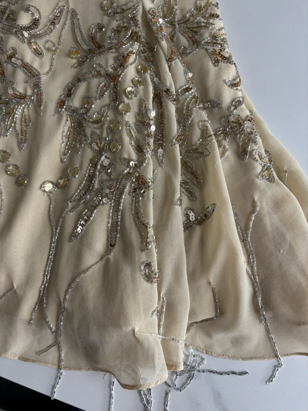 ASOS Cream Mini Dress with Gold Sequin Bead Embroidery Sz 4 - Picture 6 of 14